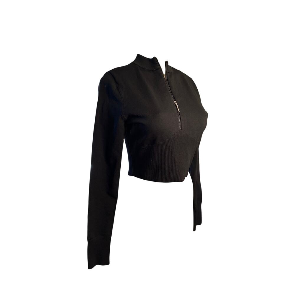 Women M Nike Sportswear Black Chill Knit Crop Top Tee Shirt Sweater Zip FN4689 - Picture 1 of 8